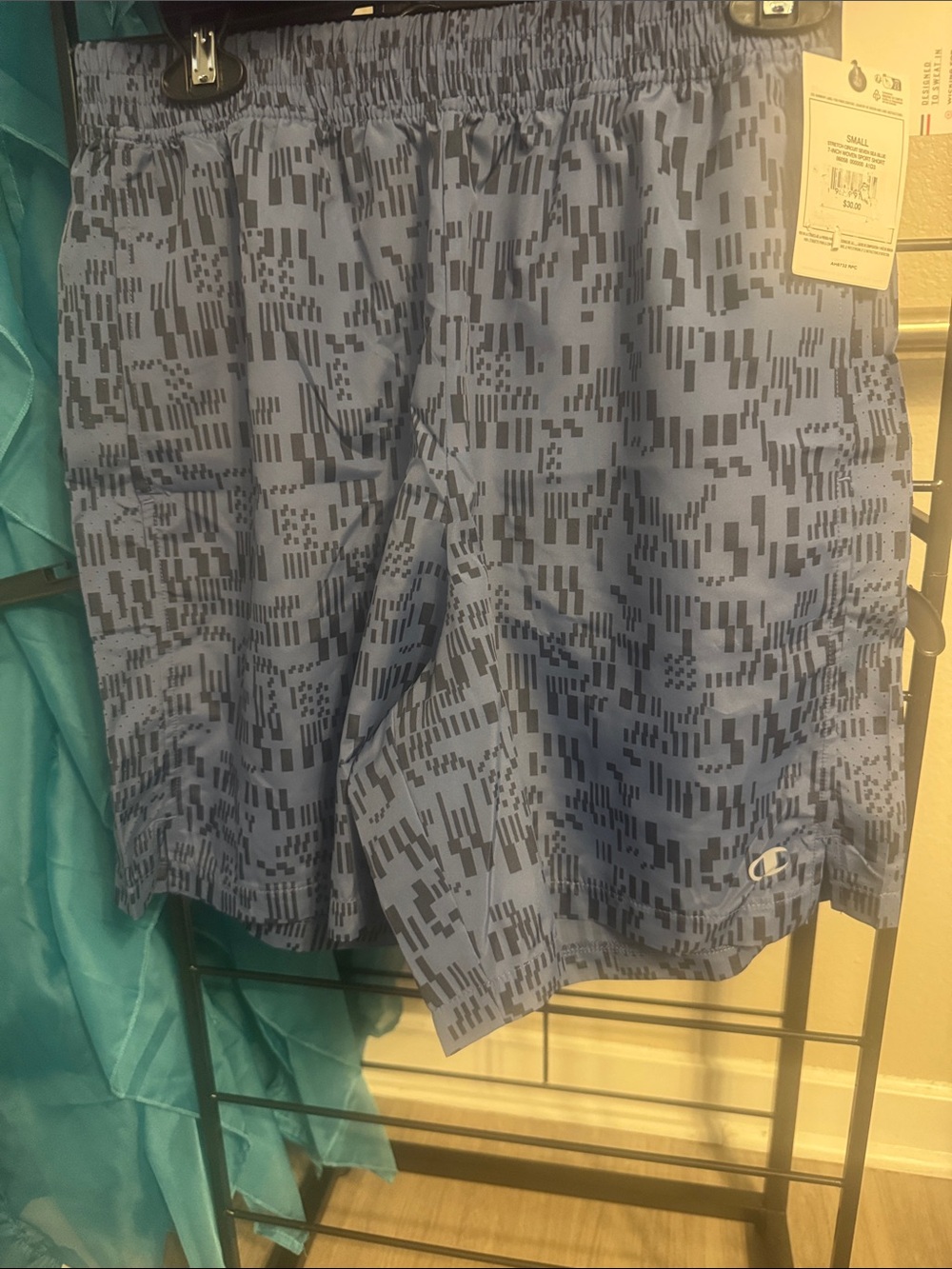 Champion Light Blue Pixel-Print Athletic Shorts